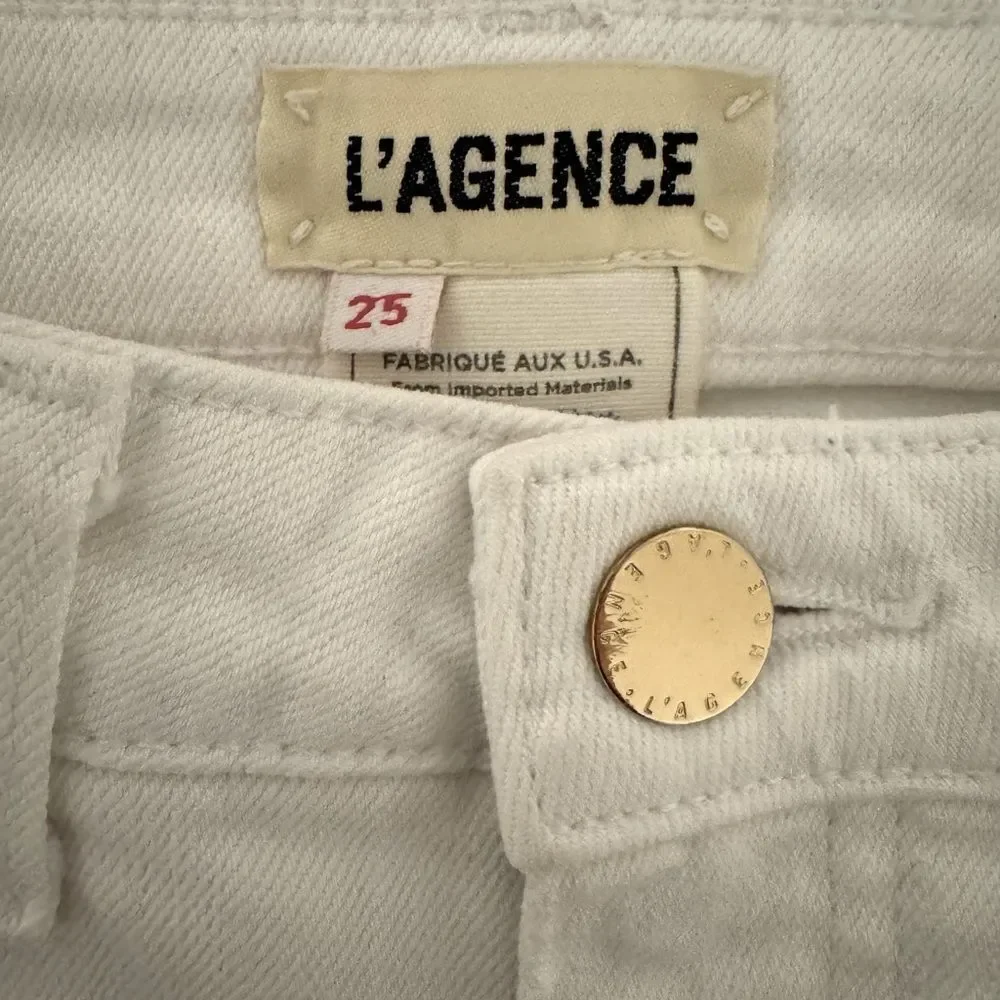 L’AGENCE ‘Audrina’ High Rise Jean In Blanc Worn Destruct Size 25